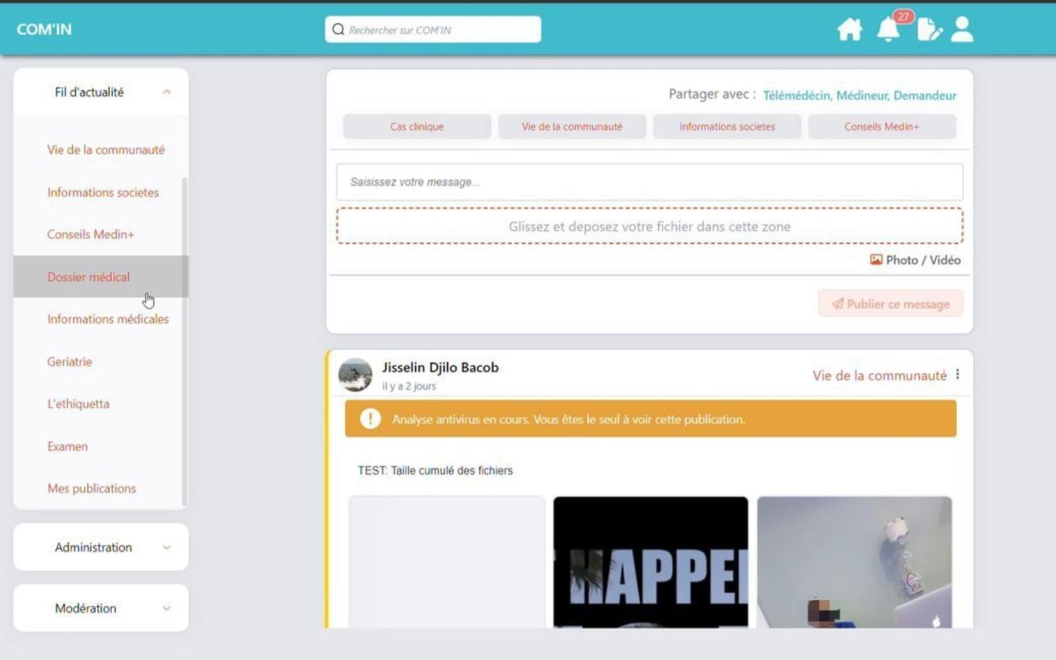 COM'IN, activity feed